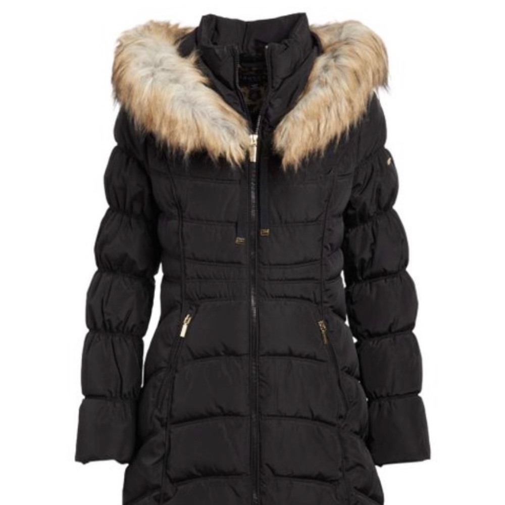 Laundry Black Faux Fur Puffer Coat